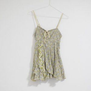 ANTHROPOLOGIE Yellow Embroidered Floral Flowy Woven Tank Top | Size S